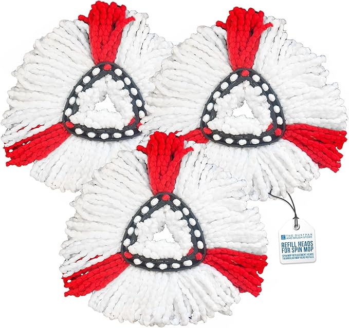 Spin Mop Heads - Compatible with Vileda Mop Head Replacement - Super Absorbent, Fast Drying Triangular Design Floor Pads for Multi-Surface Cleaning - Pack of 3