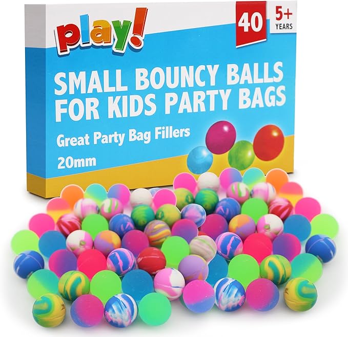 SOL 40pk Small Bouncy Balls for Kids Party Bags 18mm Rubber Ball Bag Fillers Boys Toys - High Bounce Colourful Prizes Unisex Birthday Games - Durable Fun Designs School Rewards - For Ages 5+