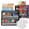 Acrylic Paint Set, 24 Rich Pigment Colors with 10 Art Brushes for Painting Canvas, Wood, Ceramic & Fabric, Rich Pigments Lasting Quality for Begi