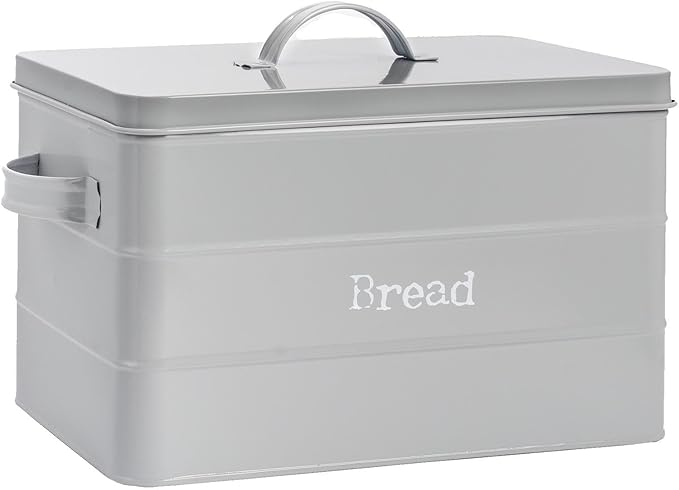 Harbour Housewares Vintage Bread Bin with Airtight Lid - Grey - Steel Industrial Breadbins Storage Caddy Bread Bins for Kitchen Loaves, Pastries, Rolls