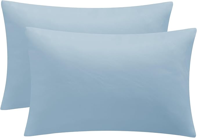 Aisbo Light Blue Pillow Cases 2 Pack - Light Blue Plain Standard Pillowcases Set of 2, Soft Microfiber Pillow Cover with Envelope Closure 50x75 cm