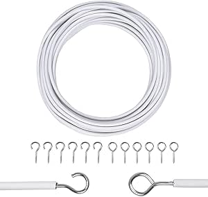 Zuvo Net Curtain Wire with Hooks and Eyes - 3 m Extra Strong Curtain Wire with 4 Hooks and Eyes - Perfect Curtain Wire Kit, White