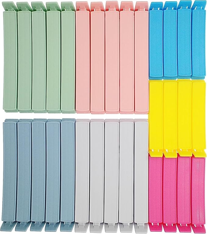 32 PCS Food Bag Clips for Food Storage & Freezer, Curved‑Design Plastic Food Clips for Kitchen & Home Use, 2 Sizes (11cm x 20, 7.8cm x 12)