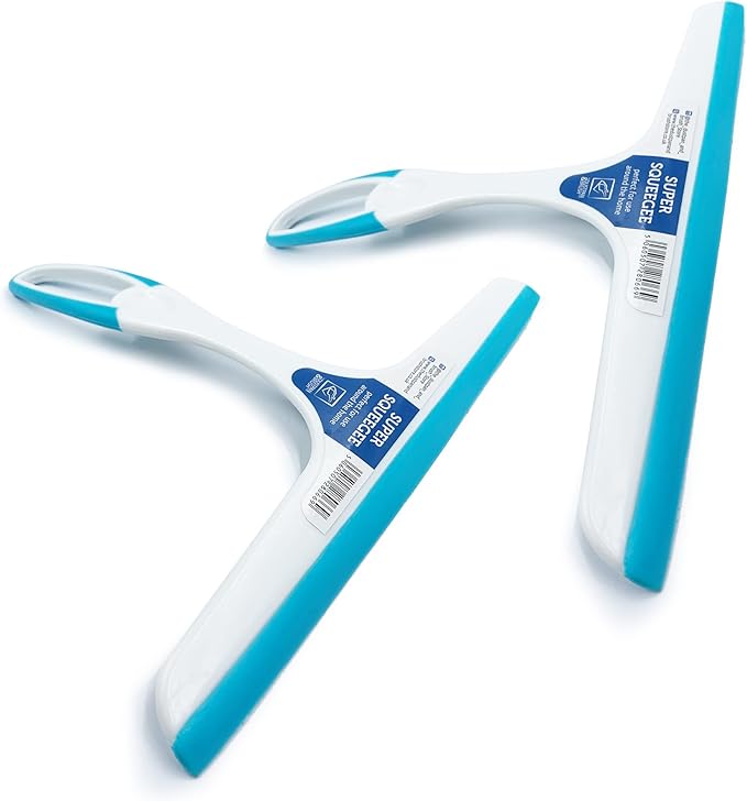 Pack of 2 Window Squeegee Glass Cleaning Wiper – Multipurpose Glass Squeegee Window Cleaner for Cars, Bathroom and Shower Squeegee with Plastic Body, Rubber Blade, and Easy Grip Handle