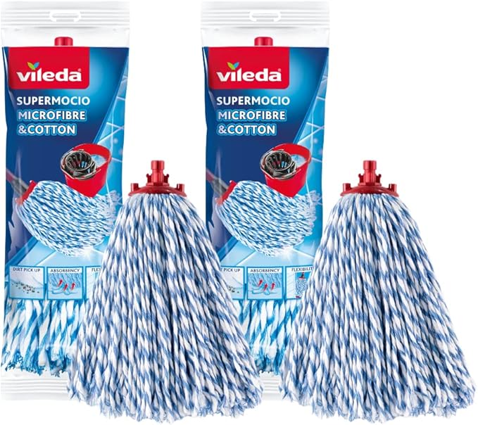 Vileda Supermocio Micro and Cotton Mop Refill, White, 18 x 10 x 37 cm, Pack of 2