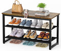 Shoe Rack, 3 Tier Shoe Storage with Wooden Shelf, Shoes Bench Storage with Seat for Entryway Living Room Hallway Bedroom, Load Capacity 150 kg, Rustic Brown