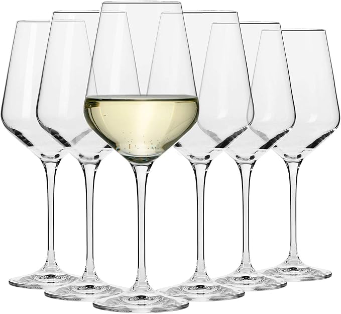 Krosno Large White Wine Glasses | Set of 6 | 390 ML | Avant-Garde Collection | Lead-Free Crystal Glass | for Home, Restaurants & Parties | Dishwasher Safe