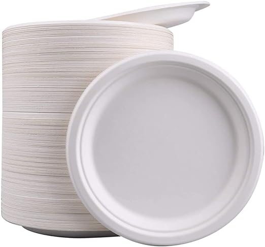 Pack of 50, Large Premium Quality Strong Plates, Super Rigid Bagasse Plates Biodegradable & Compostable ECO Friendly Dinner Party Plates 9 inch Perfect for Everyday USE Party Picnic BBQ