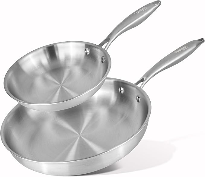 nuovva Stainless Steel Frying Pan Set – 2pcs Induction Hob Pan Set – Naturally Non-Stick Tri-Ply Stainless Steel – 20cm & 28cm Cooking Pans
