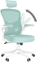 naspaluro Office Desk Chair with Flip-Up Armrest High Back Ergonomic Computer Chair with Adjustable Headrest and Lumbar Support Executive Swivel Chair for Home and Office - Green