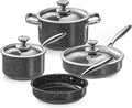 Stainless Steel Pots and Pans Set, 7-Piece Induction Hob Pan Set with Stay Cool Handles, Nonstick Saucepan Set Cooking Pans Set with Glass Lids, Black Granite Kitchen Cookware Set, PFOS & PFOA Free