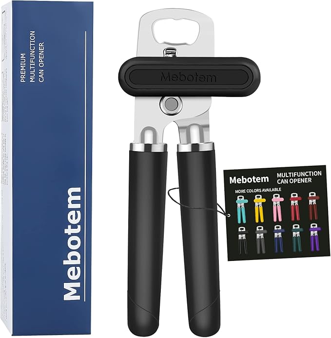 Tin Opener Manual, Handheld Heavy Duty Can Opener, Stainless Steel Smooth Edge Hand Can Openers, Easy Turn Knob Bottle Opener, Top Lid Kitchen Essentials Gadgets Tool, Black