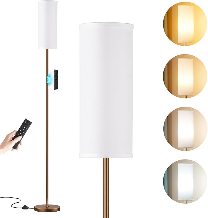 Aooshine Floor Lamps for Living Room, 64" Modern Floor Lamp with White Shade and Brown Pole(9W Bulb Included)[Energy Class F]