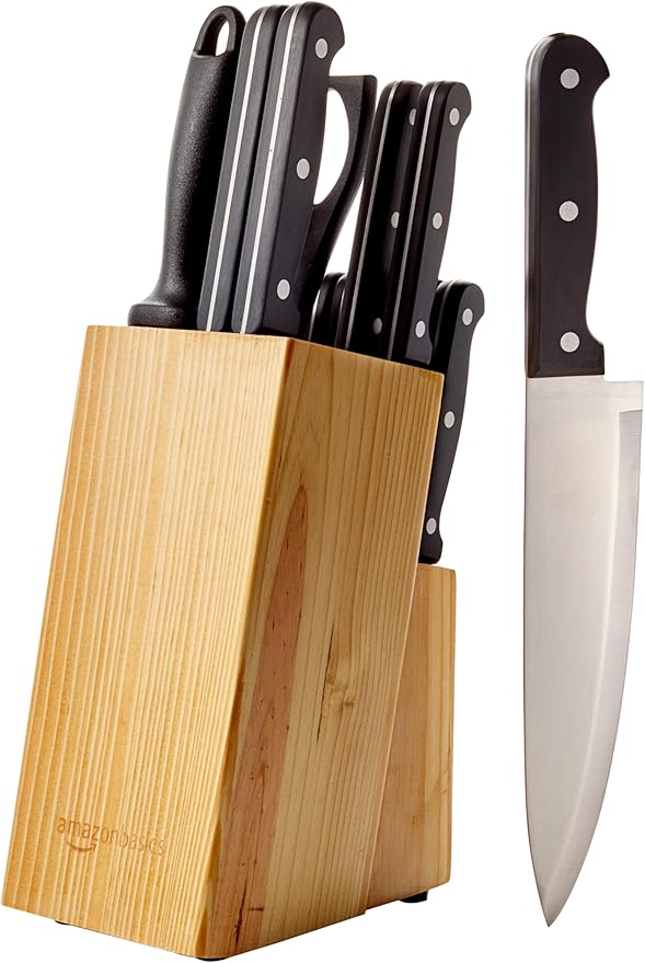Amazon Basics 14-Piece Knife Set with Block, Black