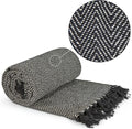 Emma Barclay Herringbone - Recycled Cotton Patterned Chair Sofa Setee Bed Throw Over Blanket in Black - 50x60 (127x152cm)