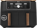 Ninja Foodi MAX Dual Zone Air Fryer, Amazon Exclusive, Tongs, 2 Drawers, 9.5L, 6-in-1, Use No Oil, Air Fry, Max Crisp, Roast, Bake, 8 Portions, Nonstick Dishwasher Safe Baskets, Copper/Black AF400UKCP