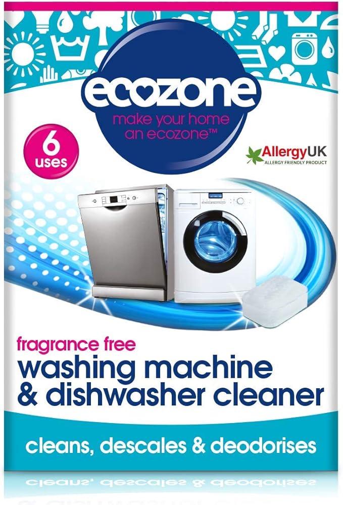 EcoZone Washing Machine & Dishwasher Cleaner Tablets, 2-in-1 Treatment Kit Cleans, De-Scales & De-odorises, Fragrance Free, Plastic Free, Natural Vegan Friendly Plant-Based Cleaning (Pack of 6)