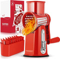 SUSTEAS Rotary Cheese Grater,Vegetable Slicer with 5 Interchangeable Blades,Strong Suction Base,Rotary Drum Grater&Food Shredder for Kitchen,with Blade Storage Box-Ideal for Cheese,Cucumber,Carrot,Nut