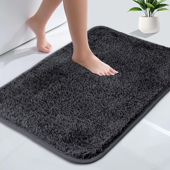 AUAUY Absorbent Toilet Mat, Non Slip Extra Soft Bathroom Pedestal Mat, Microfiber Fluffy Shaggy Toilet Rug, Machine-Washable Quick Dry Bath Mat for Bathroom, 40 x 60 cm(Dark Gray)
