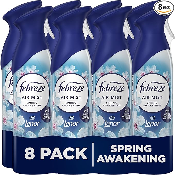 Febreze Air Freshener, Room & Bathroom Spray, Spring Awakening, 185ml x 8 Packs – Odour Fighter
