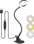 Desk Lamp Clip On Clamp Light & Clip Lights 3 Light Mode 10 Dimmable Brightness Eye Caring Book Adjustable for Reading Studying Working Video Conference Lighting - Black