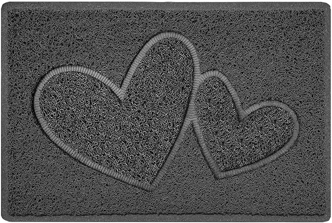 Nicoman Double Heart Embossed Shape Door Mat Dirt Trapper PVC Spaghetti Mat Washable Quick Drying Barrier Doormat-Dark Grey (Watertight Rubber-Back)-Small (60x40cm)