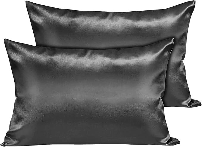 Moonlight Bedding Charcoal Cooling Satin Pillow Cases 2 Pack – Soft & Smooth Feels Like Silk Pillowcases for Hair and Skin Care with Envelope Closure