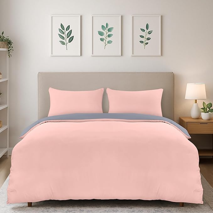 Utopia Bedding King Size Duvet Cover - Pack of 8 - Soft Microfibre Polyester - Bedding Quilt Cover Set, with Pillow cases (Grey/Pink)