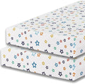 DTEX HOMES 2 x Cot Bed Sheets Super Soft Breathable Polycotton Fitted Sheet 140 x 70 cm (Multi Stars white-70 x 140cm)