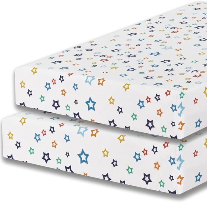DTEX HOMES 2 x Cot Bed Sheets Super Soft Breathable Polycotton Fitted Sheet 140 x 70 cm (Multi Stars white-70 x 140cm)