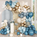 Blue Balloons Arch Kit, 102pcs Blue White and Gold Balloon Arch Kit with Sand White Baby Blue Balloons Gold Latex Balloon for Men Boys Birthday new years eve Decorations Baby Shower Wedding Party
