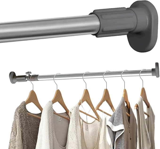 Hershii - Extendable Curtain Rod for Windows and Showers, Oval Head, Clothes Hanging Rod for Closets and Wardrobes, No Drilling, Tube Diameter: 25.4 mm, Grey, 40-60 cm