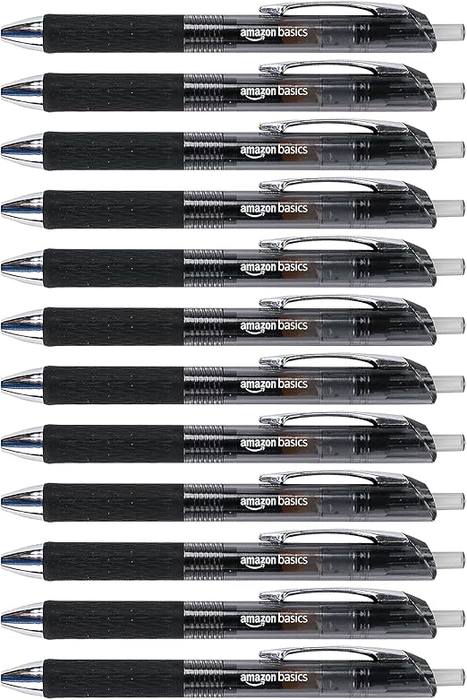 Amazon Basics Gel Pens Fine Point Smooth Writing Pens, Retractable, Black, 0.7mm, 12 Pack