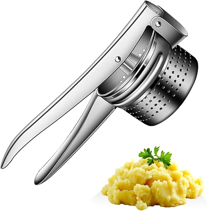 AEX Potato Ricer Heavy Duty Stainless Steel Potato Puree Masher Lemon Juicer Kitchen Cooking Mashers for Fluffy Mashed Potatoes Dishwasher Safe Silver