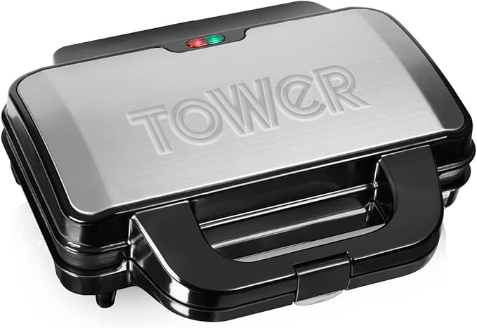 Tower T27013 Deep Fill Sandwich Maker with Extra Deep, Non-Stick Plates, Automatic Temperature Control, 900W, Silver and Black