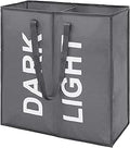 80L Large Laundry Basket with 2 Compartments, Collapisable Laundry Bag, Foldable Laundry Hamper, Folding Washing Storage Bin, Dark Grey
