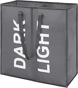 80L Large Laundry Basket with 2 Compartments, Collapisable Laundry Bag, Foldable Laundry Hamper, Folding Washing Storage Bin, Dark Grey