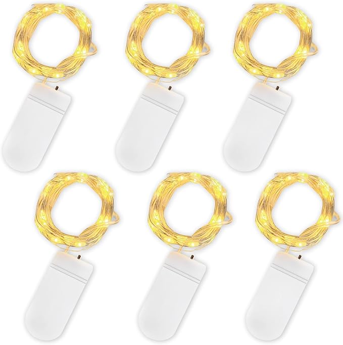 Jsdoin Fairy Lights, 6 Pack 2m 20 Led Battery Operated String Lights Copper Wire Light for Indoor Outdoor Lighting, Bedroom, Wedding Decor, Party, Christmas, Tree Decoration (Warm White)[Energy Class A+++]