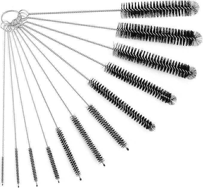 Bottle Brush, 12 Pcs Nylon Cleaning Brushes Set for Baby Bottle, Tube, Pipe, Straw & Kettle Spout Cleaning (Black)