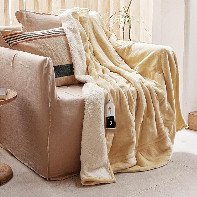 GOTCOZY Heated Blanket Electric Throw 130x160cm -Soft Silky Plush Heated Blanket with 6 Heat Settings & 10 Hours Auto-Off Timer For Home Office Use Machine Washable(Yellow)
