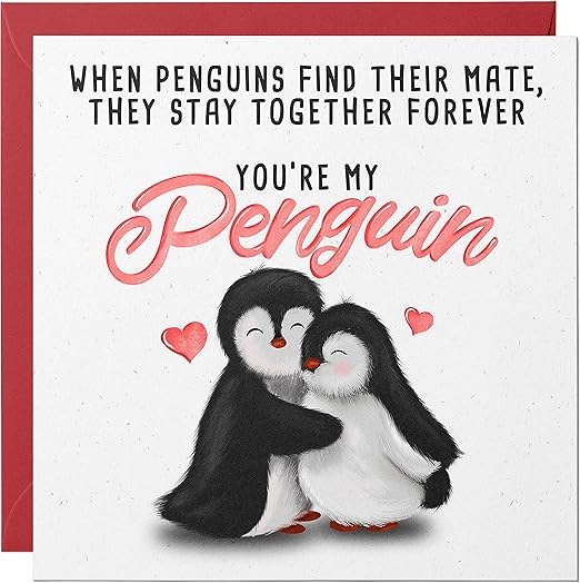 Penguin Anniversary Card/Cute Romantic Valentine Card for Husband Wife Boyfriend Girlfriend Fiancee Him or Her/Valentines Day Cards for Loved One/Birthday Card