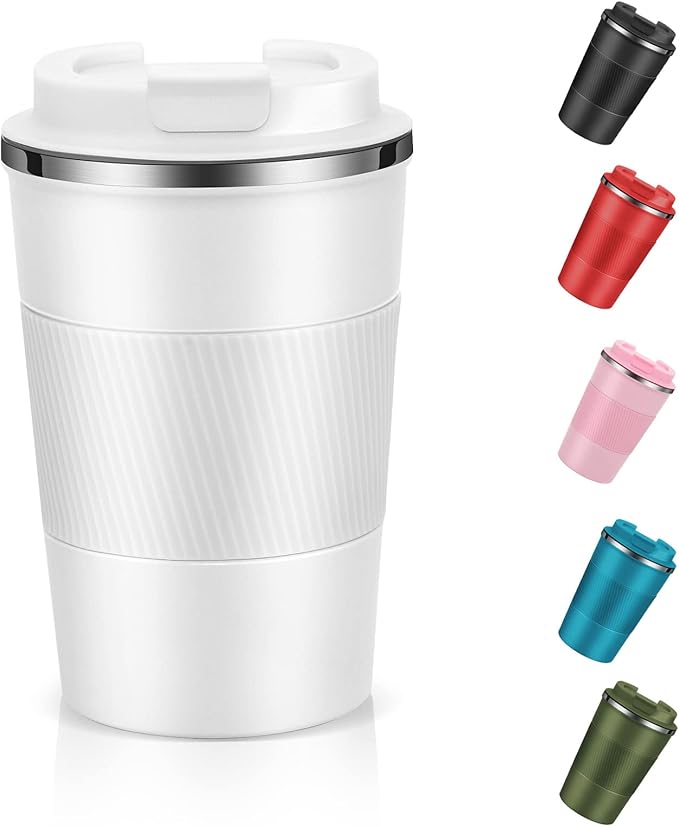 Dycietx Travel Mug with Leakproof Lid,Insulated Reusable Coffee Mug Hot&Cold Drinks/Tea,Portable Stainless Steel Thermal Takeaway Travel Coffee Cup Car/Outdoor/Picnic/Office/School (White) (CM03RD)