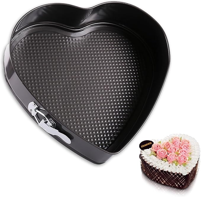 Heart Shape Cake Tin,10inch Cake Tin,Removable Base,Stainless Steel Cake Mold with Snap Closure and Non Stick Layer,Easy to Demould, for Chiffon Cake,Black