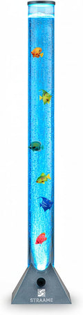 Straame 90cm Bubble Fish Lamp, Colour Changing LED Light, Sensory Room Decor & Mood Lamp, Includes Artificial Tropical Fish, Adjustable Bubble Tube, Plug-in Power, Silver Base[Energy Class A]
