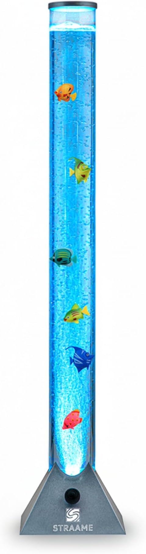 Straame 90cm Bubble Fish Lamp, Colour Changing LED Light, Sensory Room Decor & Mood Lamp, Includes Artificial Tropical Fish, Adjustable Bubble Tube, Plug-in Power, Silver Base[Energy Class A]