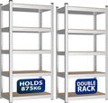 ZENO 5-Tier Garage Shelving Units | Set of 2 Shelving Units | Heavy Duty Garage Shelving | Shelving Unit For Storage | Metal Storage Shelves | Easy To Assemble | 875KG Load Capacity (Silver, Regular)