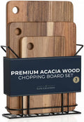 Premium Acacia Wood Chopping Board Set - 3 Thick Wooden Chopping Boards with Metal Stand, Ideal for Meat, Vegetables, Cheese and Bread. Cutting Board, Cheese Board, Wooden Tray, Charcuterie Boards