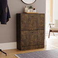 Vida Designs Shoe Cabinet, Wooden Shoe Storage Unit with 2 Pull-Down Drawers, Multifunctional Dust-Proof Space-Saving Slim Design Cupboard for Hallway or Entryway (Dark Wood)