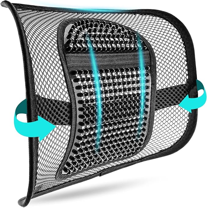Mesh Back Support, Mesh Lumbar Support Cushion Air Flow Chair Back Support with Elastic Strap Back Rest for Home Office Chair Car Seat Back Pain Relief