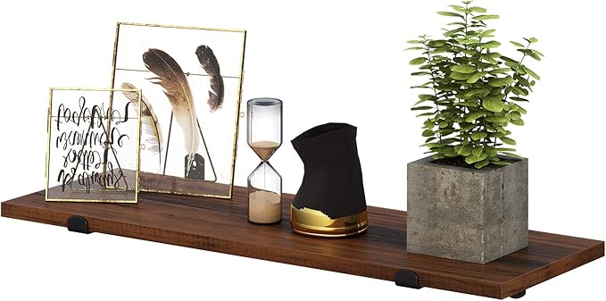 SONGMICS Set of 2 Floating Shelves, Decorative Retro Style, Maximum Load 15 kg/Unit, 60 x 20 x 7 cm, MDF Brown and Black LWS04NB